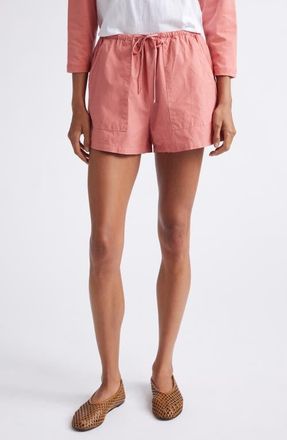 Leset Kyoto Patch Pocket Cotton Drawstring Shorts in Carnation at Nordstrom, Size X-Small