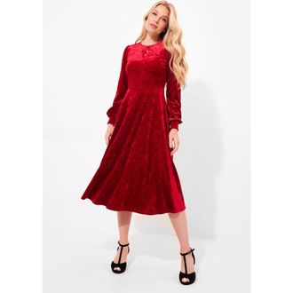 Joe Browns Crushed Velvet Midi Dress in Bright Ruby at Nordstrom, Size Medium