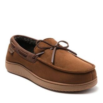 Dearfoams Pierce Microsuede Moccasin Slipper in Chestnut at Nordstrom, Size X-Large