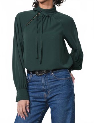 Greylin Liv Mock Neck Blouse In Emerald