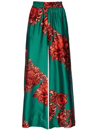 La DoubleJ Palazzo broek met bloemenprint - Groen