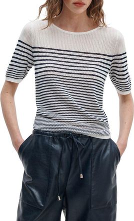 Rag & Bone Daisy Stripe Short Sleeve Cotton Blend Sweater in White at Nordstrom, Size Xx-Small