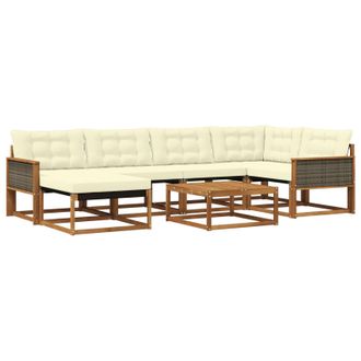 vidaXL Conjunto De Sof&aacute;s De Exterior Con Coj&iacute;n 7 Pcs Natural Y Crema Vidaxl