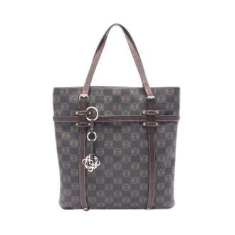 Loewe Pre-owned Repeat Anagram PVC Gecoate Canvas Leren Tote Bag - Dames - Vintage Shopper - Bruin - ONE Size - Leer - Vintage