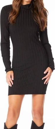 bobi Long Sleeve Mock Neck Ribbed Dress In Black