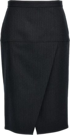 Fendi Pinstriped Wool Skirt - Dames - Midirokken - Grijs - S - Wol - Rokken