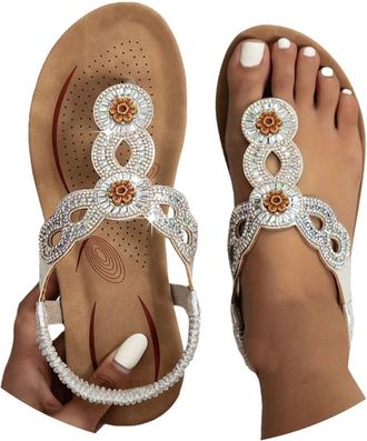 Generic Summer Sandals Women,Sandals for Women,Casual Beach Shoes T-Bar Beads Sandal,Lightweight Slip On Slides Platform Slippers Beach Holiday Summer Elegant