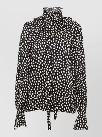Chlo&eacute; silk polka dot ruffled high neck blouse