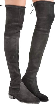 Stuart Weitzman Lowland Flat Stretch Suede Over The Knee Boots In Gray