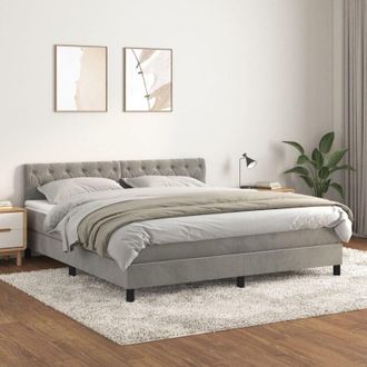 vidaXL Vidaxl - Cama Box Spring Con Colch&oacute;n Terciopelo Gris Claro 160x200 Cm