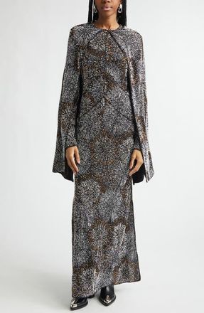 Paco Rabanne Firework Embellished Long Sleeve Crepe Gown with Detachable Cape in Black at Nordstrom, Size 4 Us