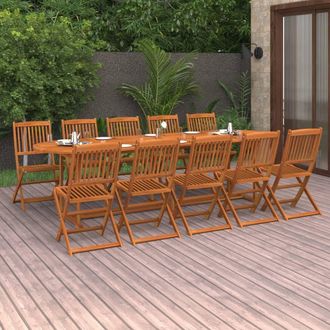 Berkfield Home 11 Piece Garden Dining Set 280x90x75 cm Solid Wood Acacia in Brown | Size: 280 x 90 x 75 cm