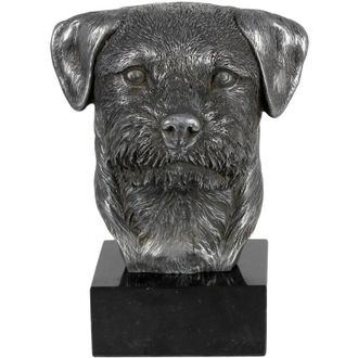 OEM Border Terrier - Figura Sobre M&aacute;rmol, Recubierta De Metal Plateado, Hecha A Mano, Marca Art-dog