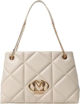 Love Moschino Tassen, Dames, Beige, ONE Size, Leer, Stijlvolle Gewatteerde Handtas