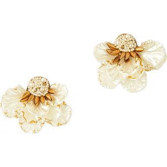 Deepa Gurnani Wally Flower Faux Pearl Drop Earrings in Gold at Nordstrom