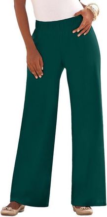 Roaman's Plus Size Pull On Wide Leg Soft Knit Pant in Emerald Green at Nordstrom, Size Small