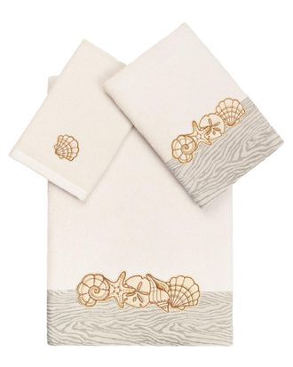 Linum Home Textiles 100% Turkish Cotton Shell Row 3Pc Embellished Towel Set