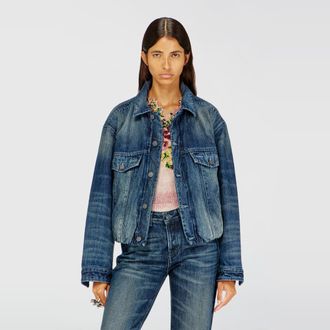 Diesel Elasticated trucker jacket in denim - Denim Jackets - Woman - Blue