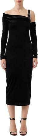 Versace Jeans Couture Midi Velvet Jurk - Dames - Casual kleedjes - Zwart - S - Katoen - Kleedjes