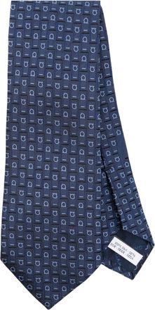 Ferragamo logo-embroidered silk tie - men - Silk - One Size - Blue