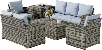 OUTSUNNY Set Da Giardino 6pz Con 2 Tavolini, 2 Divani E 2 Poltrone Grigio