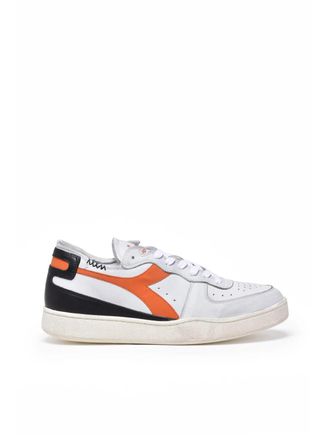 Diadora Grey Orange Leather Basket Row Sneakers