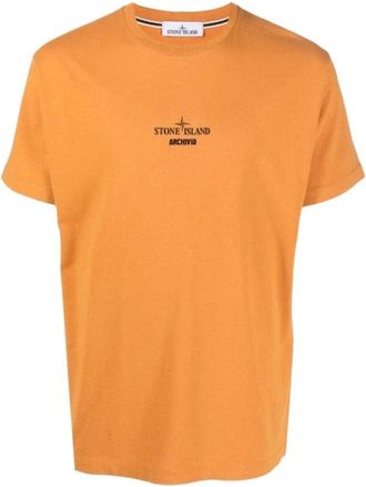 Stone Island Archivio Project Lino Watro T-shirt - Heren - T-shirts - Oranje - L - Katoen - Tops