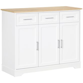 No Brand Aparador Moderno De 3 Cajones Y 3 Puertas En Mdf Y Aglomerado Con Estante Ajustable, 101x39x82 Cm, Blanco