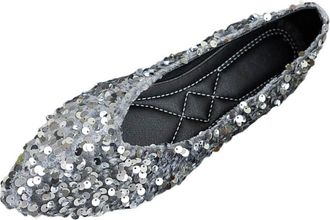Generic Ladies Flat Shoes Glitter Pointed Toe Pumps Shoes Sequin Sparkly Stylish Lightweight Versatile Comfy Casual Slip On Ballet Flats Party Outdoor Silver