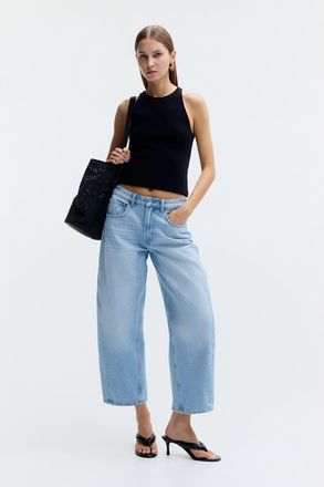 H&M Barrel Regular Waist Ankle Jeans in Light Denim Blue at Nordstrom, Size 12