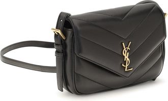 Saint Laurent Womens Loulou Cassandre Toy Lambskin Shoulder Bag Nero Lamb Ovis Aries