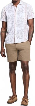 Billy Reid Short Sleeve Textural Tropical Roses Treme Shirt In Tinted White Multi