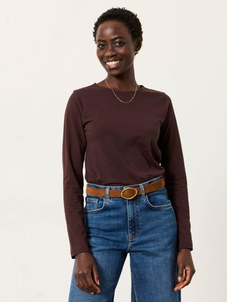 Fat Face FatFace Nell Chocolate Brown Long Sleeve Round Neck Top