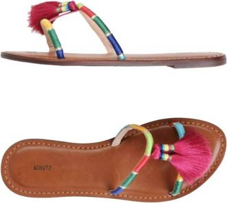 Schutz Women Colorful Tassels Strappy Slip On Flat Sandals In Multicolor