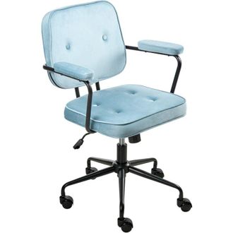 Beliani Silla De Oficina De Terciopelo Estructura Negra Giratorio Altura Ajustable Azul Claro Pawnee