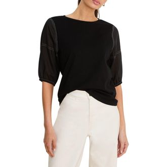 Nic+Zoe Puff Sleeve Cotton T-shirt in Black Onyx at Nordstrom, Size X-Small