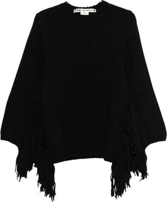 Comme Des Gar&ccedil;ons Fringed Wool Crewneck Sweater - Dames - Ronde hals truien - Zwart - S - Wol - Truien & Vesten