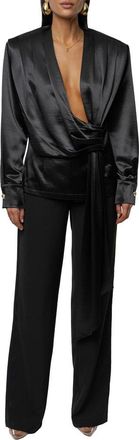 JLUXLABEL Statement Satin Drape Top in Black at Nordstrom, Size X-Small