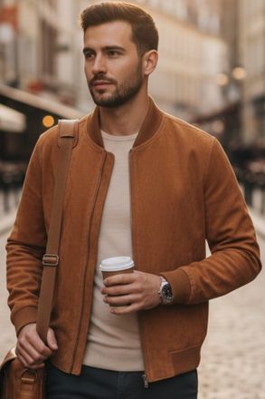 Infinity Leather Mens Tan Goat Suede MA-1 Bomber Jacket-North