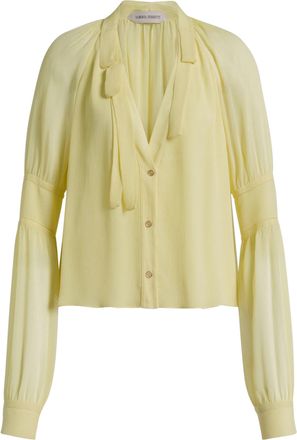 Alberta Ferretti Flowing Pale Yellow Blouse with V-Neck