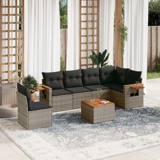 vidaXL Vidaxl - Set De Sof&aacute;s De Jard&iacute;n 7 Piezas Con Cojines Rat&aacute;n Pe Gris