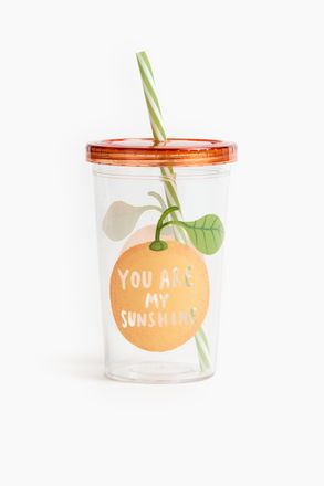 H&M Gemusterter Plastikbecher mit Trinkhalm - Orange