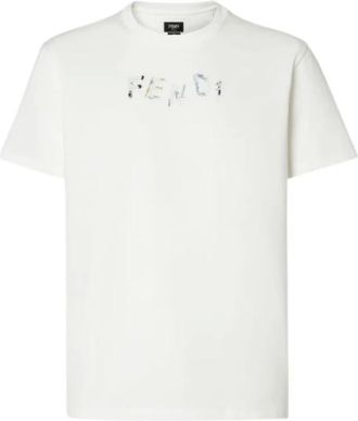Fendi Tops, Dames, Wit, L, Katoen, T-Shirt Slim Cloud