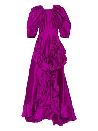 Miau by Clara Rotescu ruffle-trim asymmetric dress - women - Fabric - 34 - Purple
