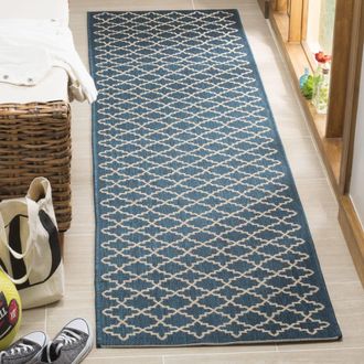 Safavieh Alfombra enrejado de polipropileno azul/beige, 69 x 244 cm