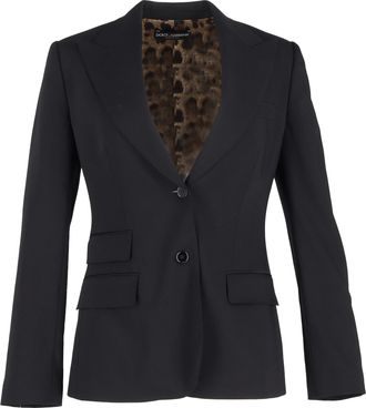 Dolce & Gabbana Pre-owned Womens & Gabardine Turlington Blazer in Black Virgin Wool - Size EU 46 (Womens)