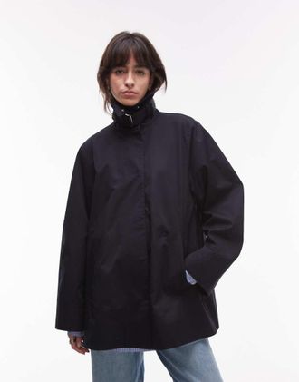& Other Stories short trench jacket with strap funnel neck detail in navy-Black