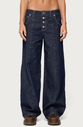 Edikted Polley Low Rise Wide Leg Jeans in Dark-Blue-Washed at Nordstrom, Size X-Large