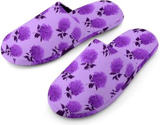 Generic Purple Lilac Flower Mens Slippers Warm Non-Slip Houes Shose Spa Slipper for Home Bedroom