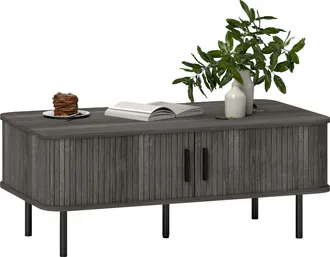 HOMCOM Coffee Table with Storage and Sliding Doors for Living Room - Grey | TJ Hughes